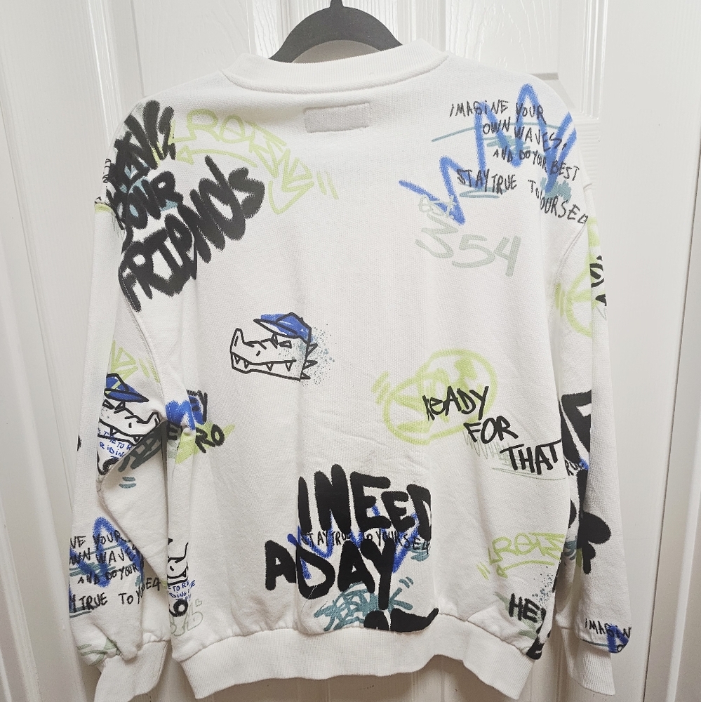 Kids Ivory Graffiti Sweatshirt “I Need a Day Off” Size 13-14 Years NWT ZARA - Picture 6 of 7